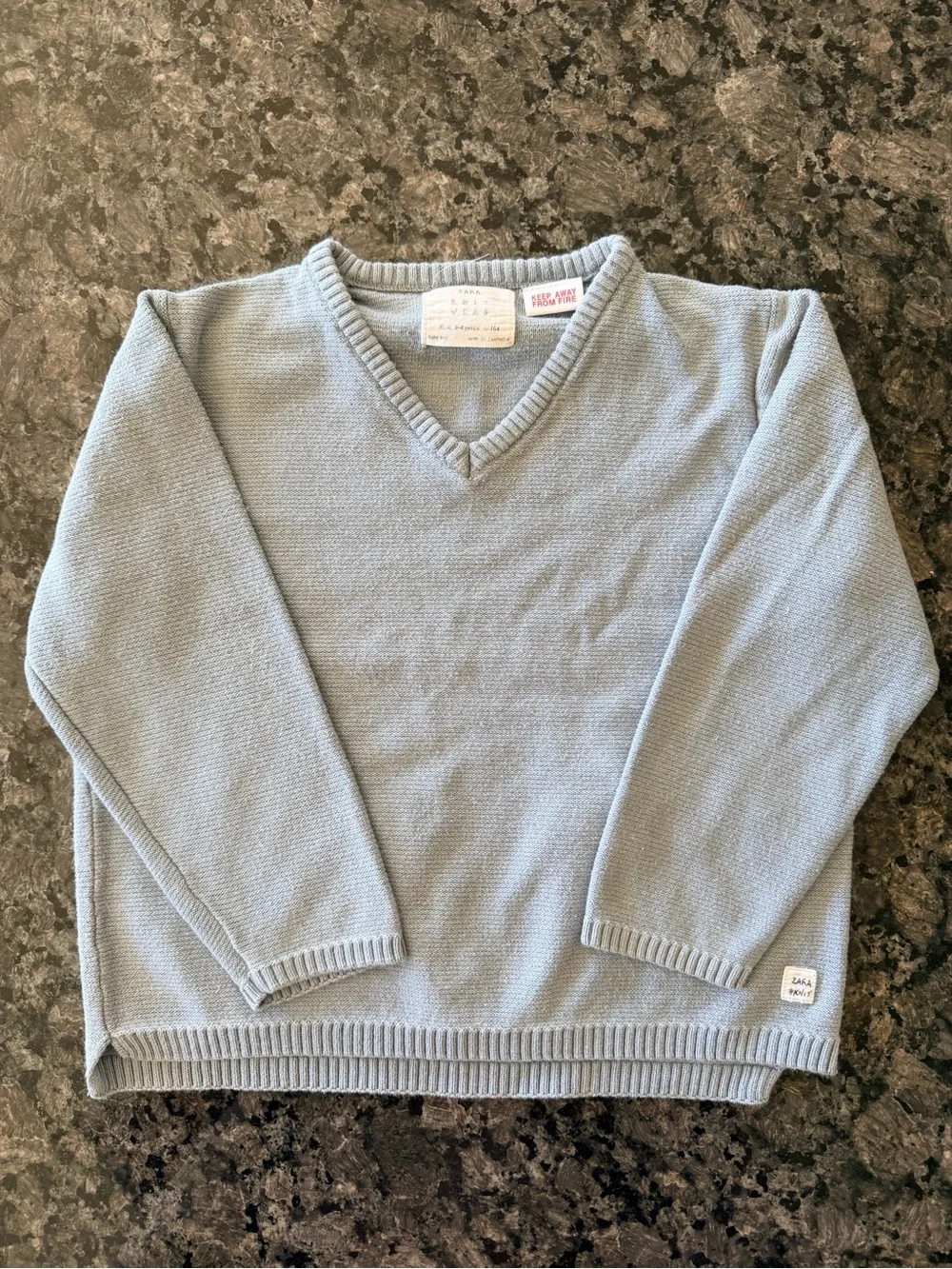 3/$25 Zara Knit V-Neck Sweater Size 3-4 Y Mist Blue Lightweight Knit Pullover